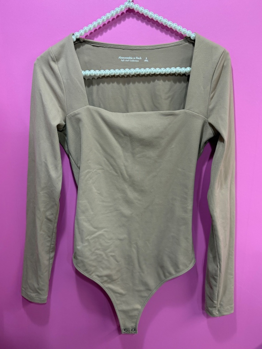 Abercrombie & Fitch Tan Squareneck Long Sleeve Bodysuit